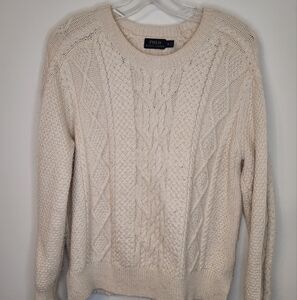Polo Sweater Ralph Lauren Cableknit Cream Soft Size M Chunky Knit